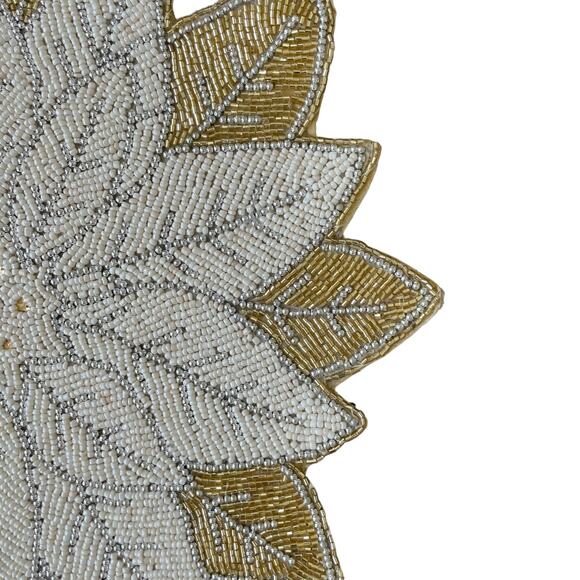 Max Studio Handmade Beaded POINSETTIA Placemat Charger 15in Glam Gold Ivory NEW - Picture 6 of 10